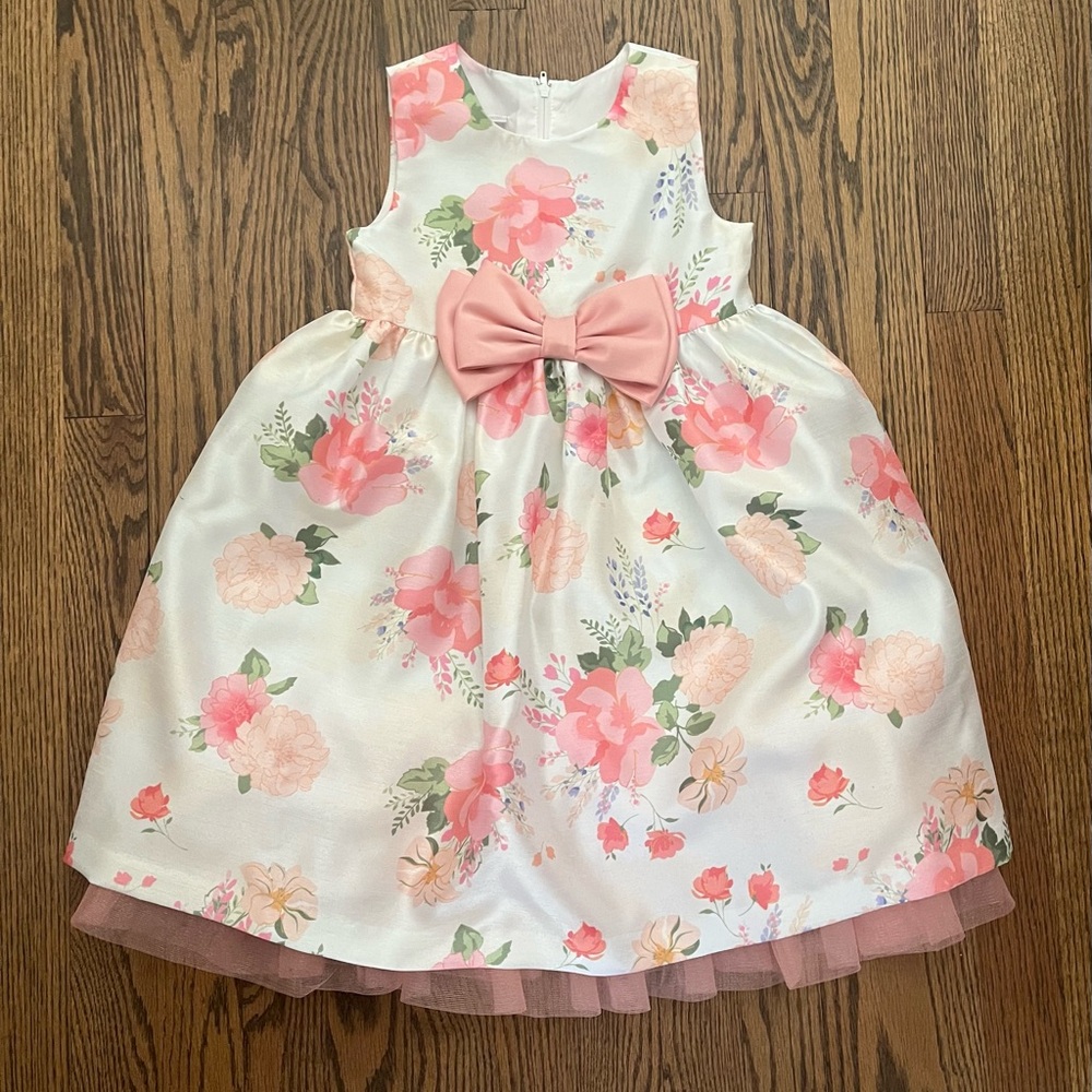 Iris & Ivy White and Pink Floral Dress with Bow